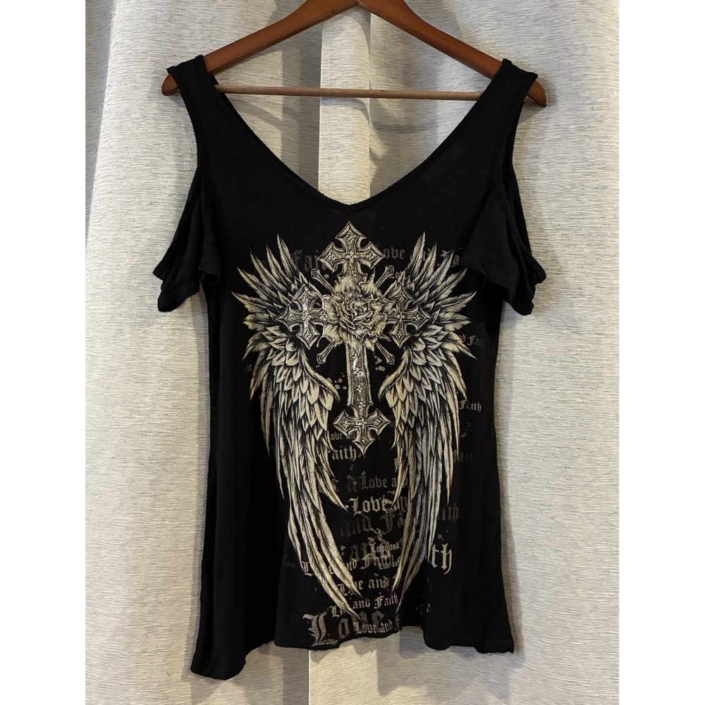 23 Love Street Vtg Y2K Cold Shoulder Top Women's Mall Goth Grunge